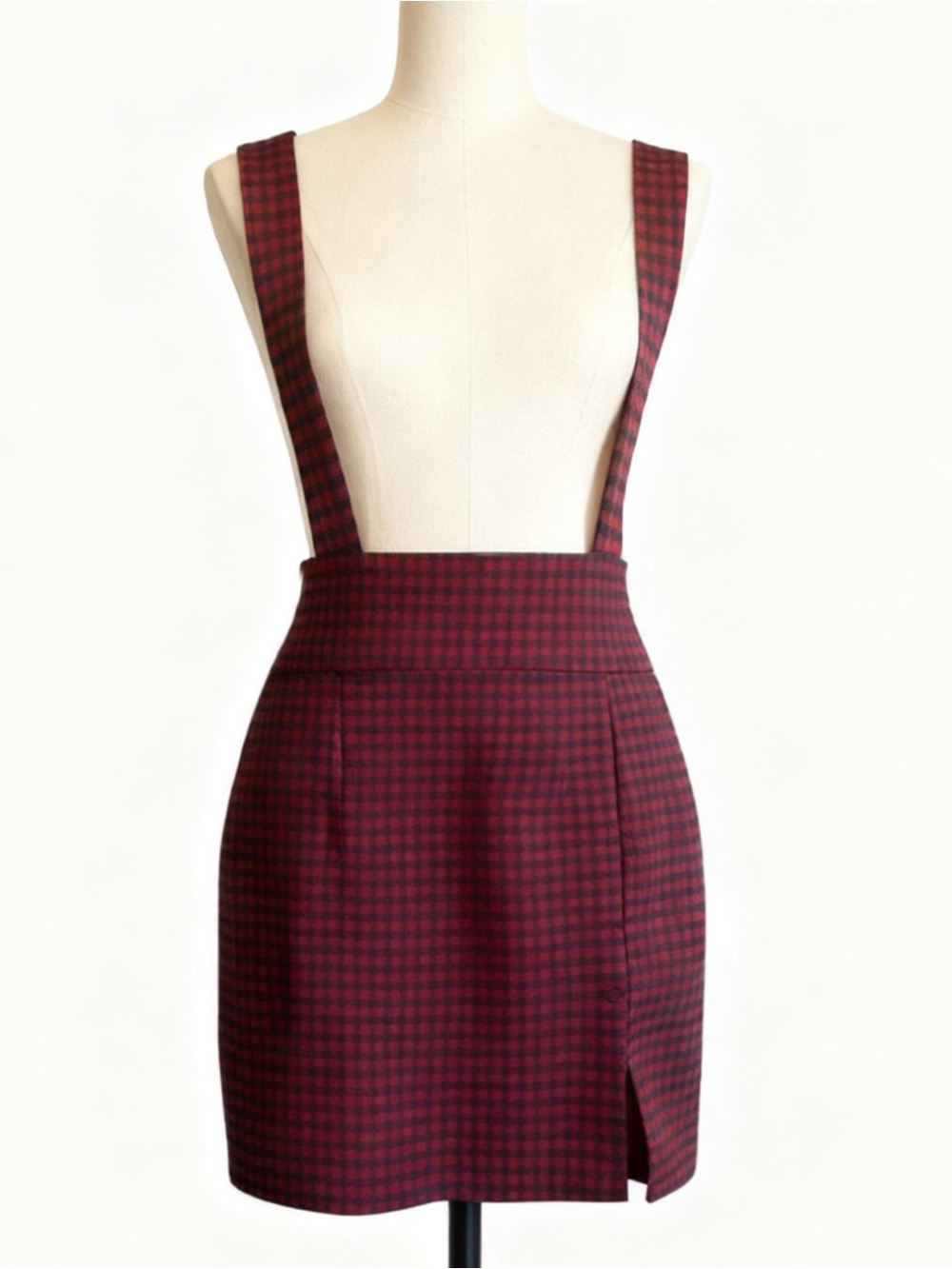 Forever 21 Burgundy Flannel Suspender Mini Skirt